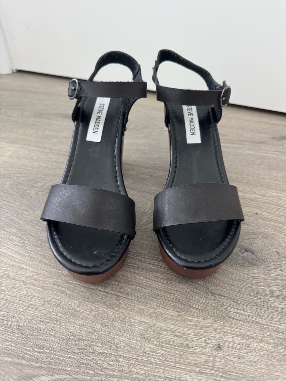 Steve Madden Black and Brown Platform Sandals